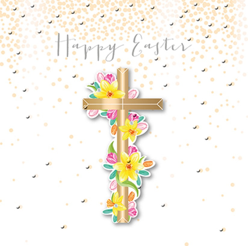 Cross & Flowers Happy Easter Greeting Card