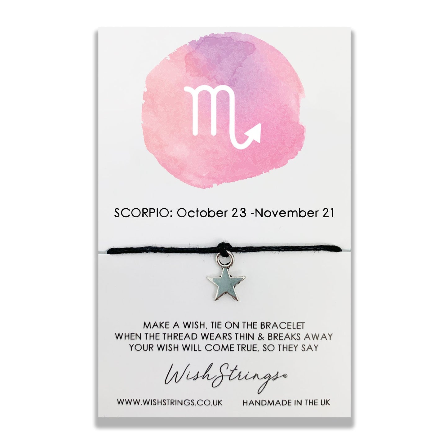 Scorpio Zodiac Wish String Bracelet With Lucky Charm