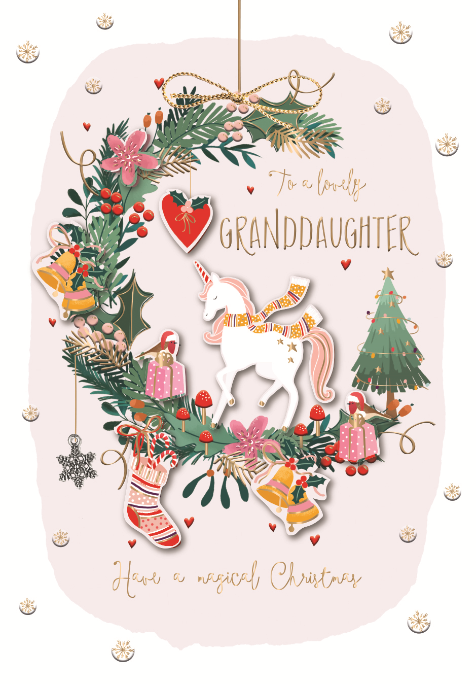 Granddaughter Unicorn Embellished Christmas Greeting Card