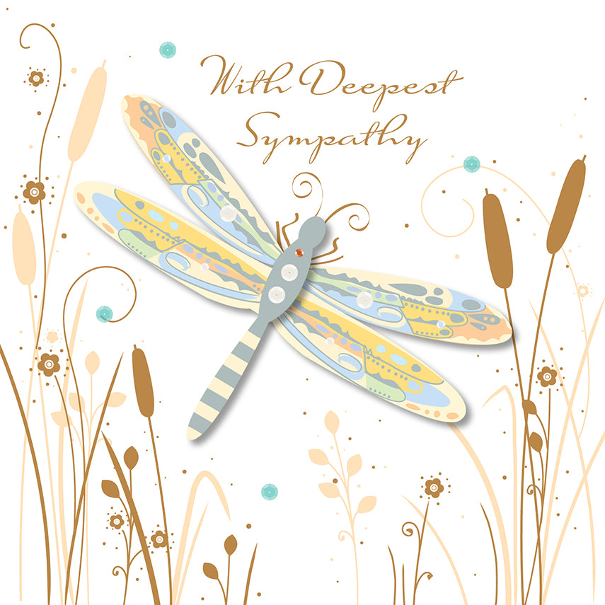 With Deepest Sympathy Dragonfly Embellished Greeting Card