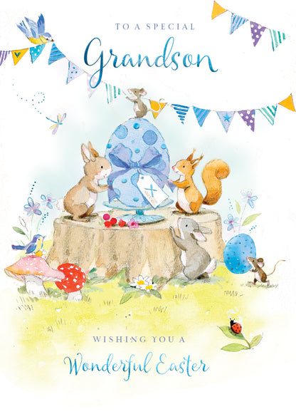 Special Grandson Cute Woodland Creatures Easter Card