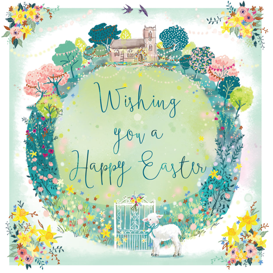 Easter Blessings Wishing You A Happy Easter Illustrated Easter Greeting Card