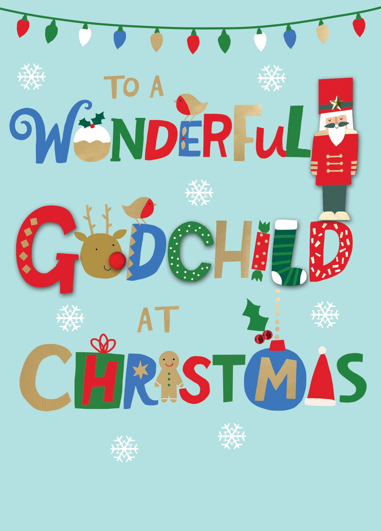 To A Wonderful Godchild Fun Hand-Finished Christmas Card