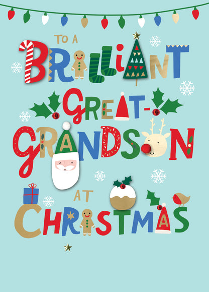 Brilliant Great-Grandson Fun Hand-Finished Christmas Card