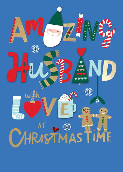 Amazing Husband With Love Fun Hand-Finished Christmas Card