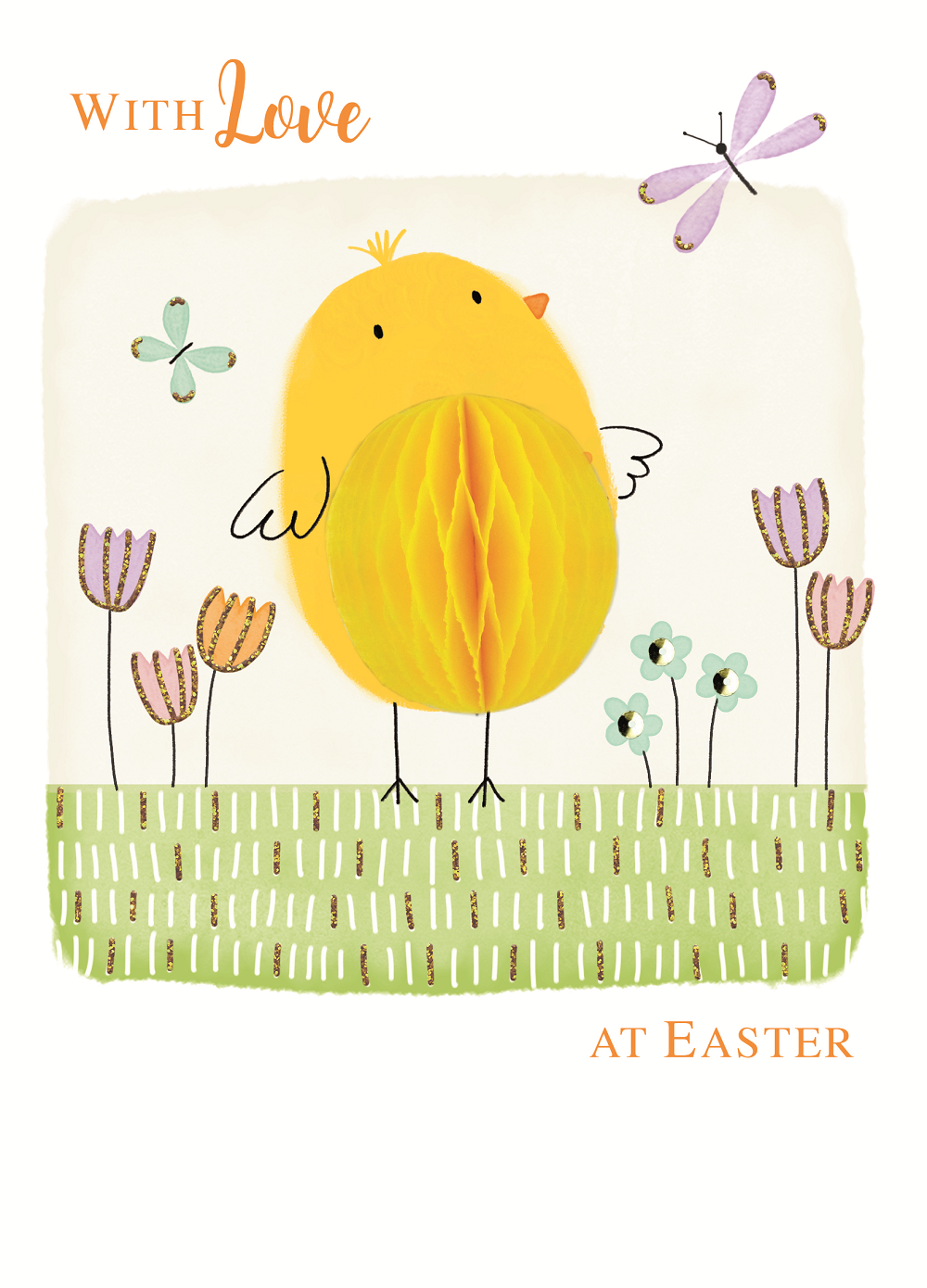 Honeycomb With Love Cute Chick On Grass Easter Greeting Card