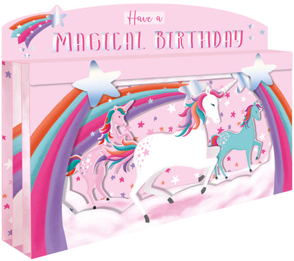Spectacular 3D Unicorn & Rainbows Magical Birthday Card
