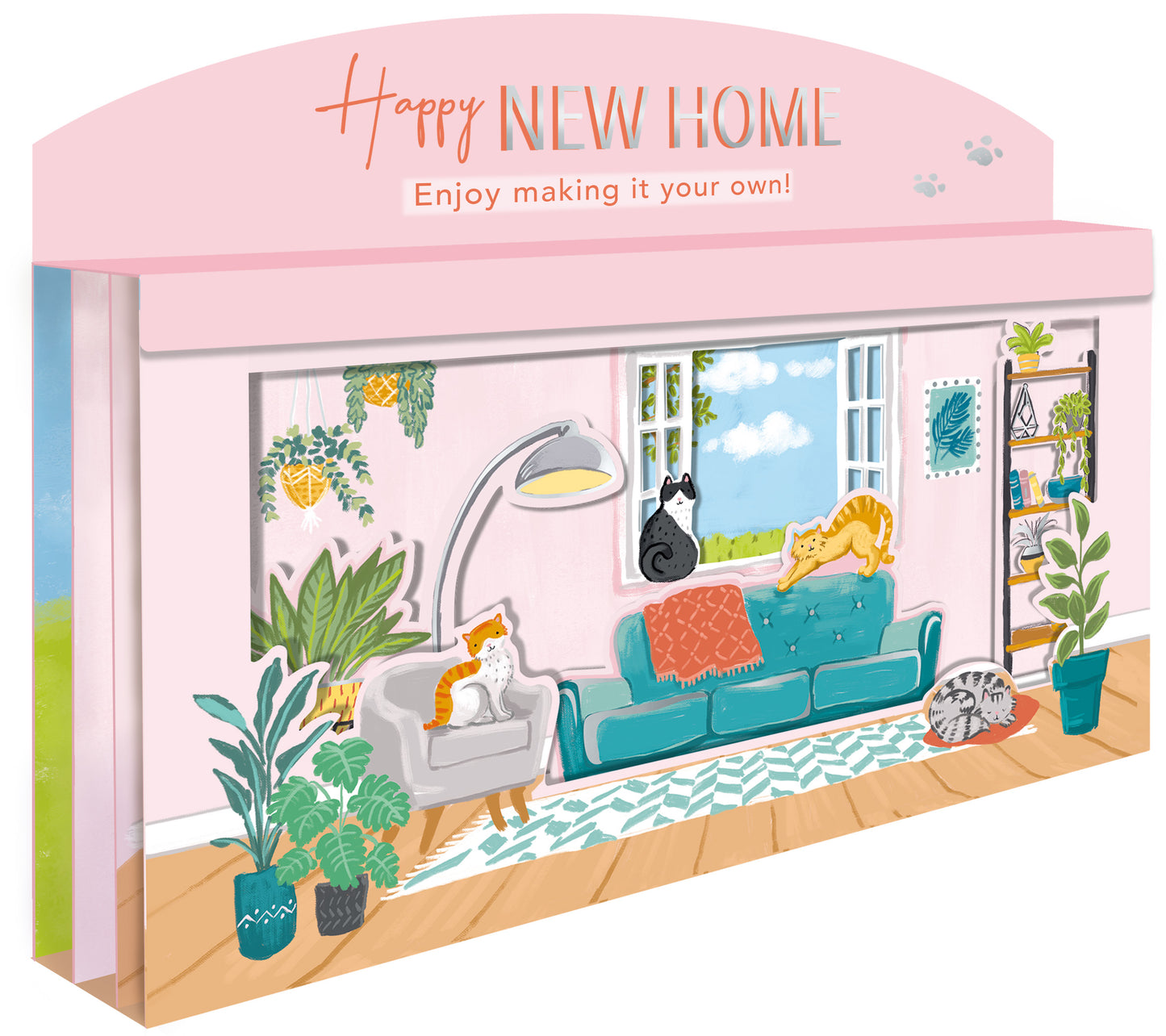 Spectacular 3D Happy Cats New Home Celebration Greeting Card