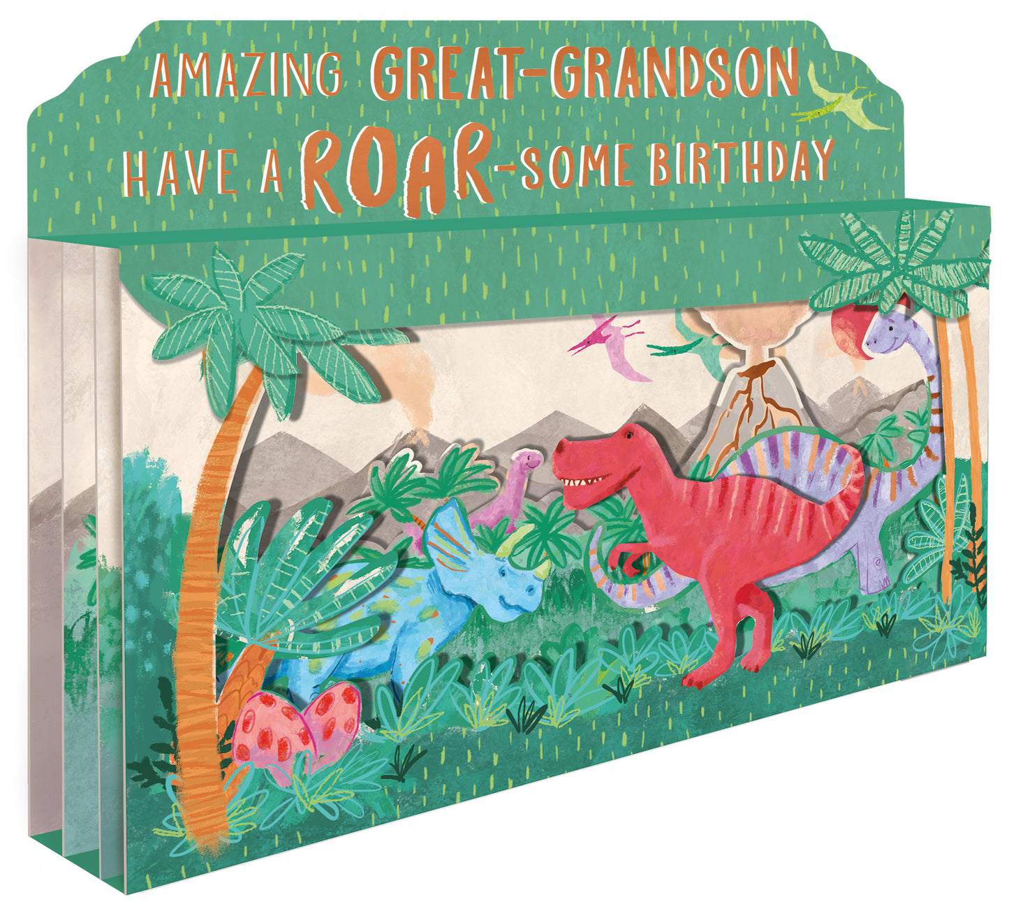 Spectacular 3D Roar-Some Dinosaur Great-Grandson Birthday Card