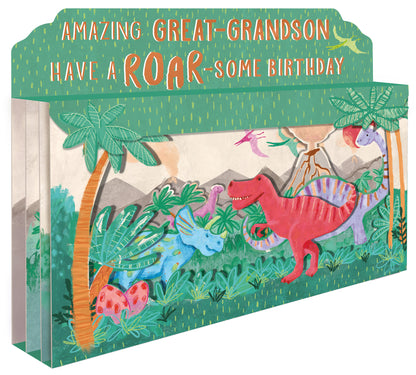 Spectacular 3D Roar-Some Dinosaur Great-Grandson Birthday Card