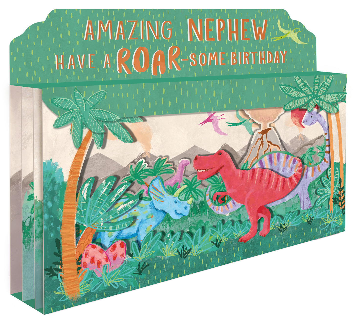 Spectacular 3D Roar-Some Dinosaur Scene Nephew Birthday Card