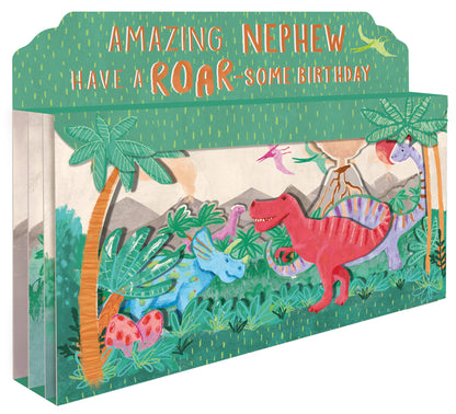 Spectacular 3D Roar-Some Dinosaur Scene Nephew Birthday Card