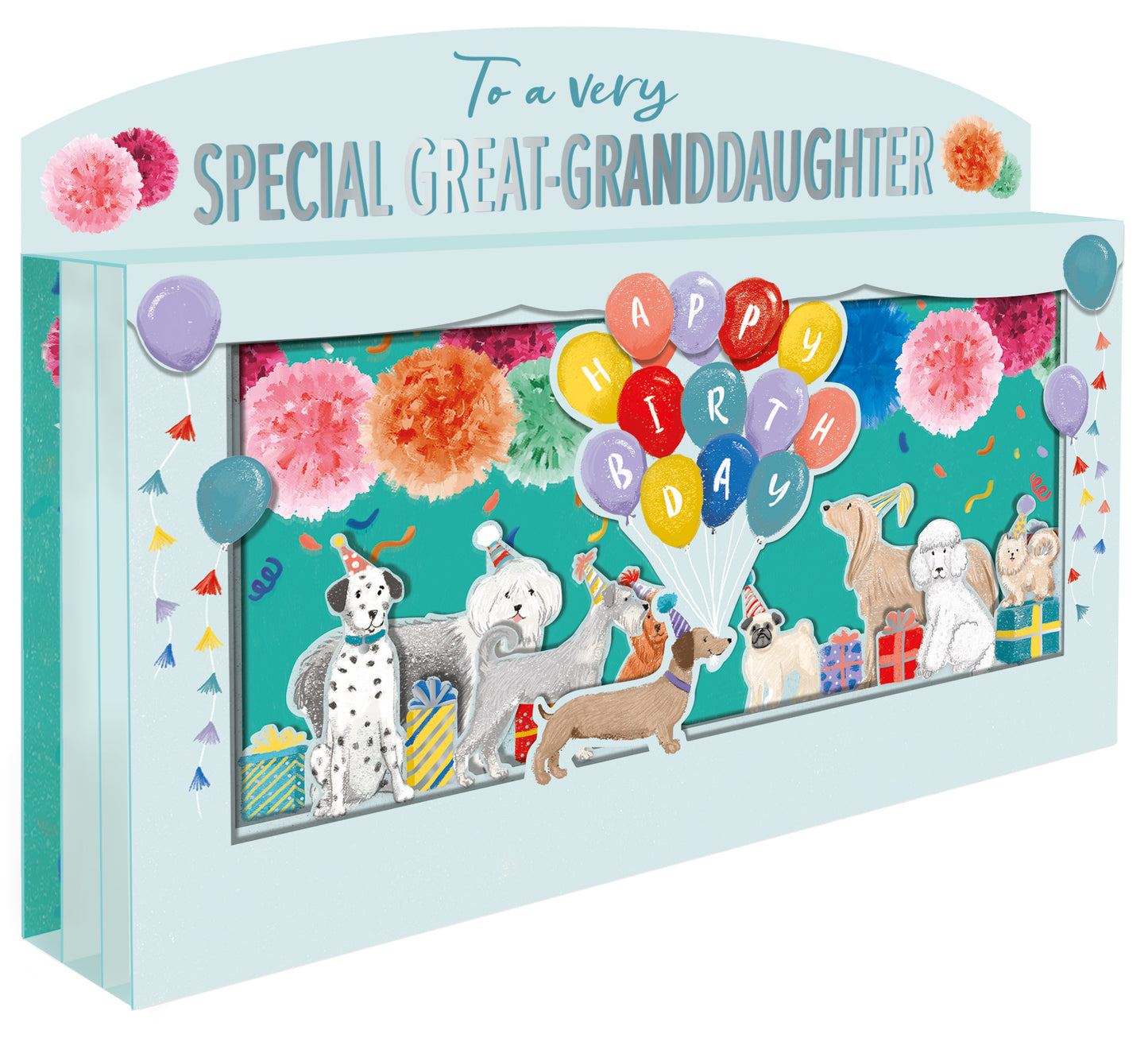 Spectacular 3D Party Dogs Great-Granddaughter Birthday Card