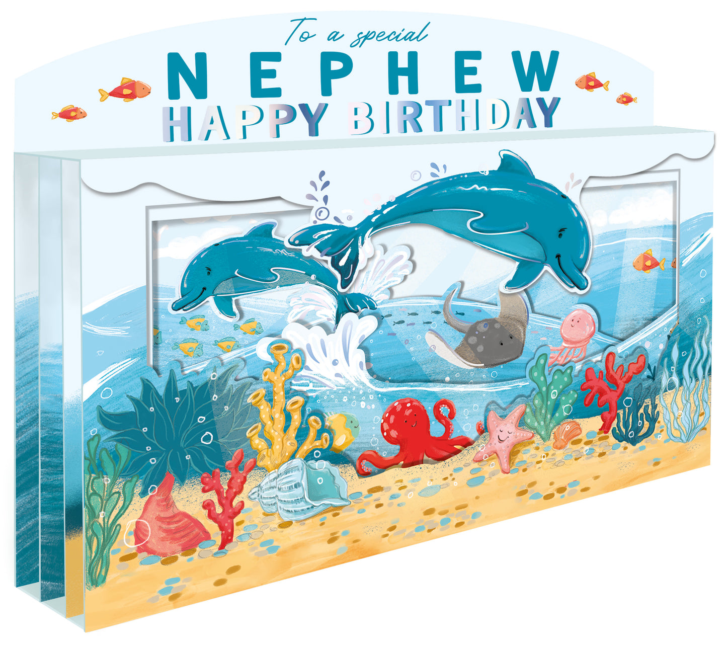 Spectacular 3D Dolphins Under The Sea Nephew Birthday Card