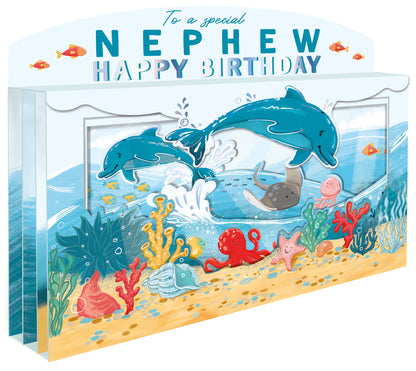 Spectacular 3D Dolphins Under The Sea Nephew Birthday Card