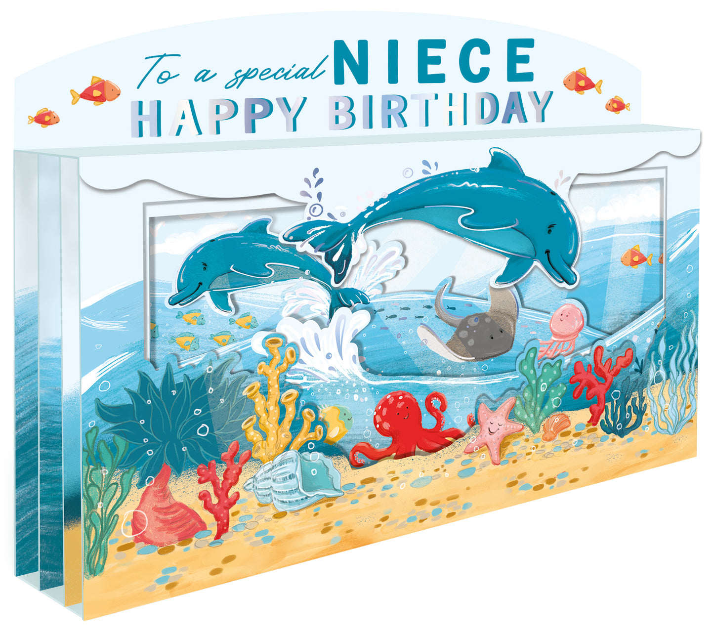 Spectacular 3D Dolphins Under The Sea Niece Birthday Card