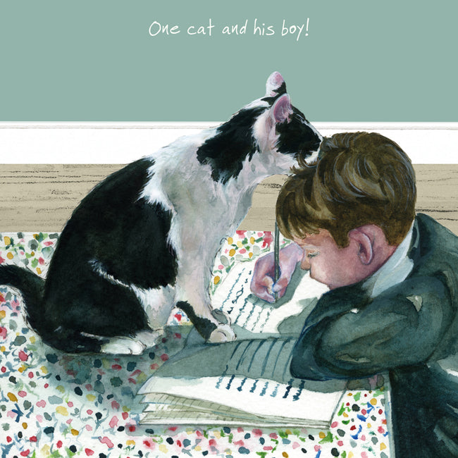 One Cat And His Boy Little Dog Laughed Greeting Card