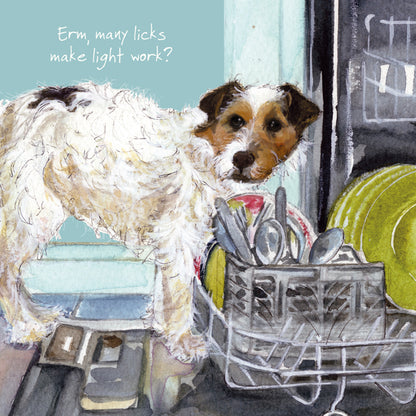 Many Licks Light Work Little Dog Laughed Greeting Card