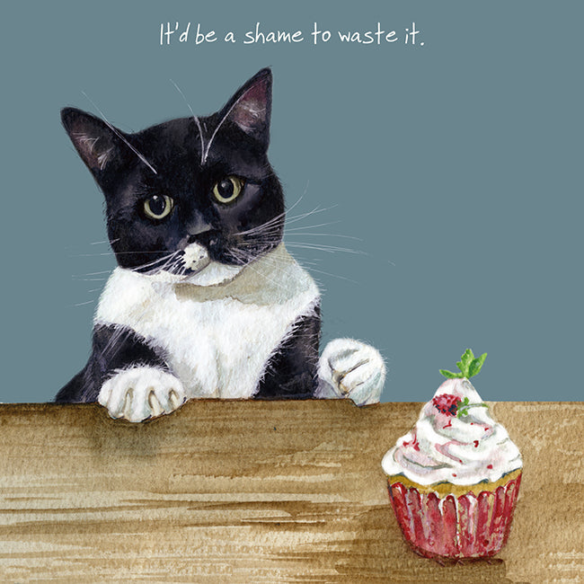 Cat Shame To Waste It Little Dog Laughed Greeting Card