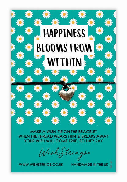 Happiness Blooms Within Wish String Bracelet With Lucky Charm