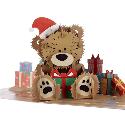 Santa Teddy Bear Bearing Gifts Pop-Up Christmas Greeting Card