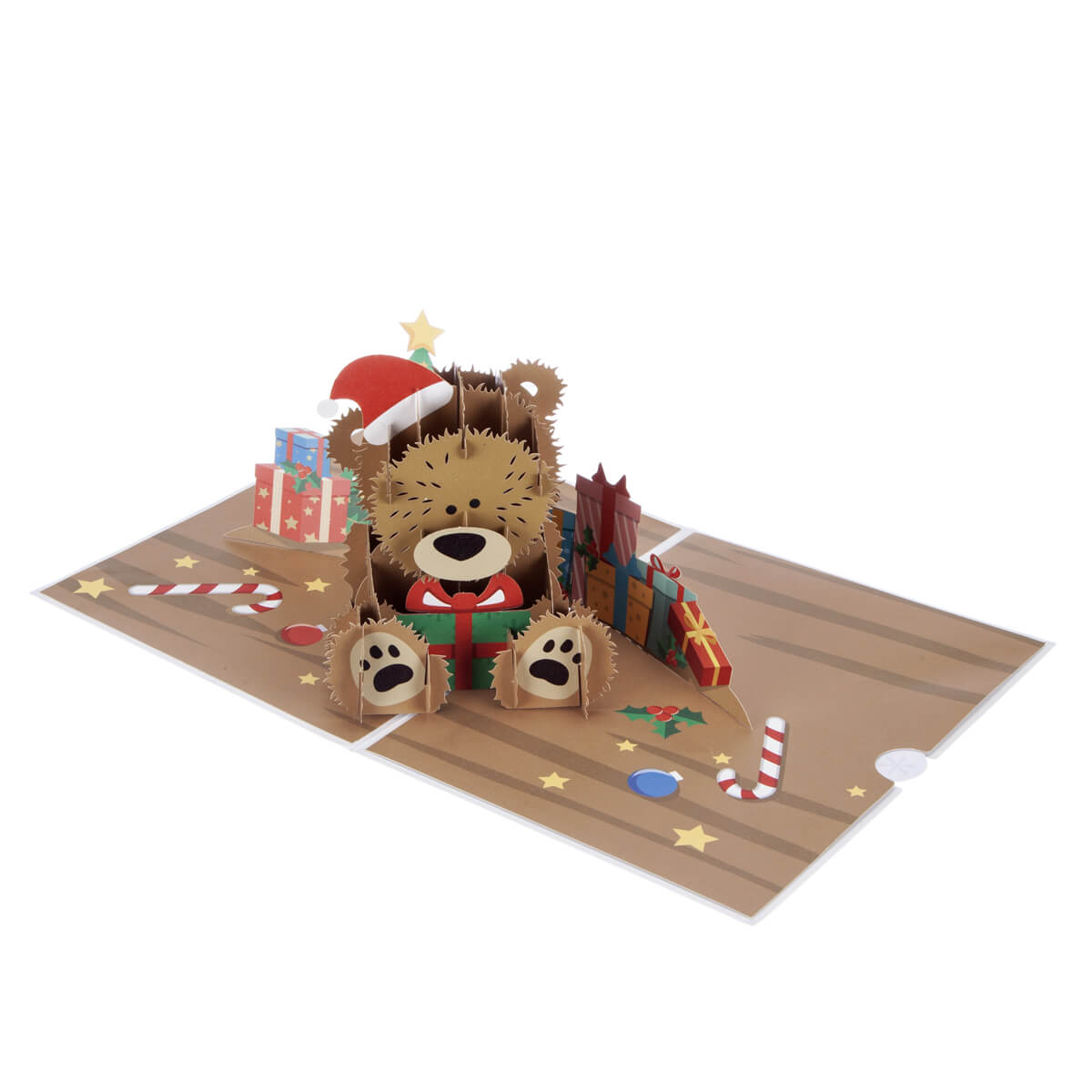 Santa Teddy Bear Bearing Gifts Pop-Up Christmas Greeting Card