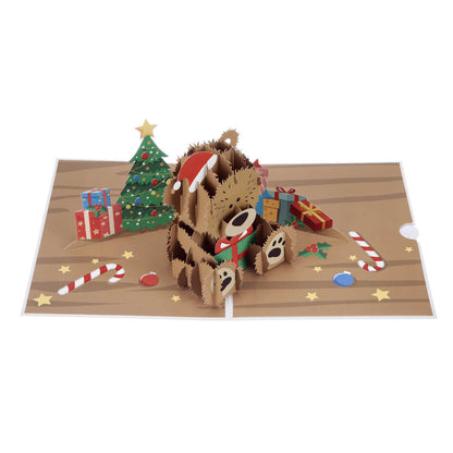 Santa Teddy Bear Bearing Gifts Pop-Up Christmas Greeting Card