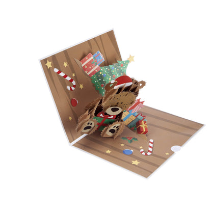 Santa Teddy Bear Bearing Gifts Pop-Up Christmas Greeting Card