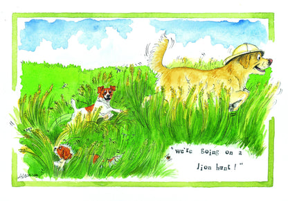 We're Going On A Lion Hunt Dog Alison's Animals Cartoon Greeting Card