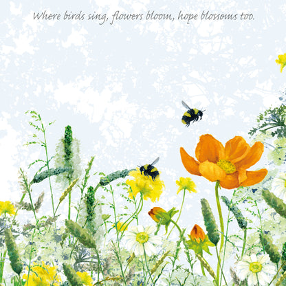 Tuppence A Bag Bumblebee Birds Sing & Flowers Bloom Bird Art Greeting Card