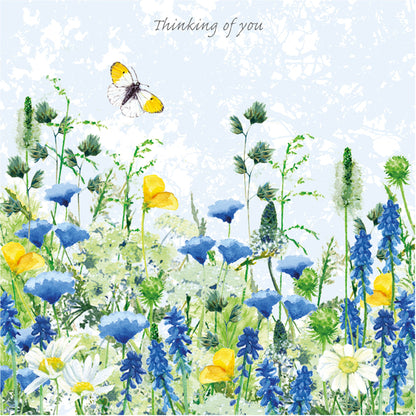 Tuppence A Bag Thinking Of You Blue Wild Flowers Garden Art Greeting Card