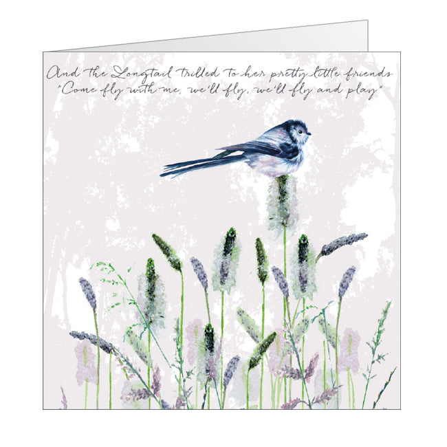 Tuppence A Bag Longtail Tit Fly & Play Bird Themed Bird Art Greeting Card