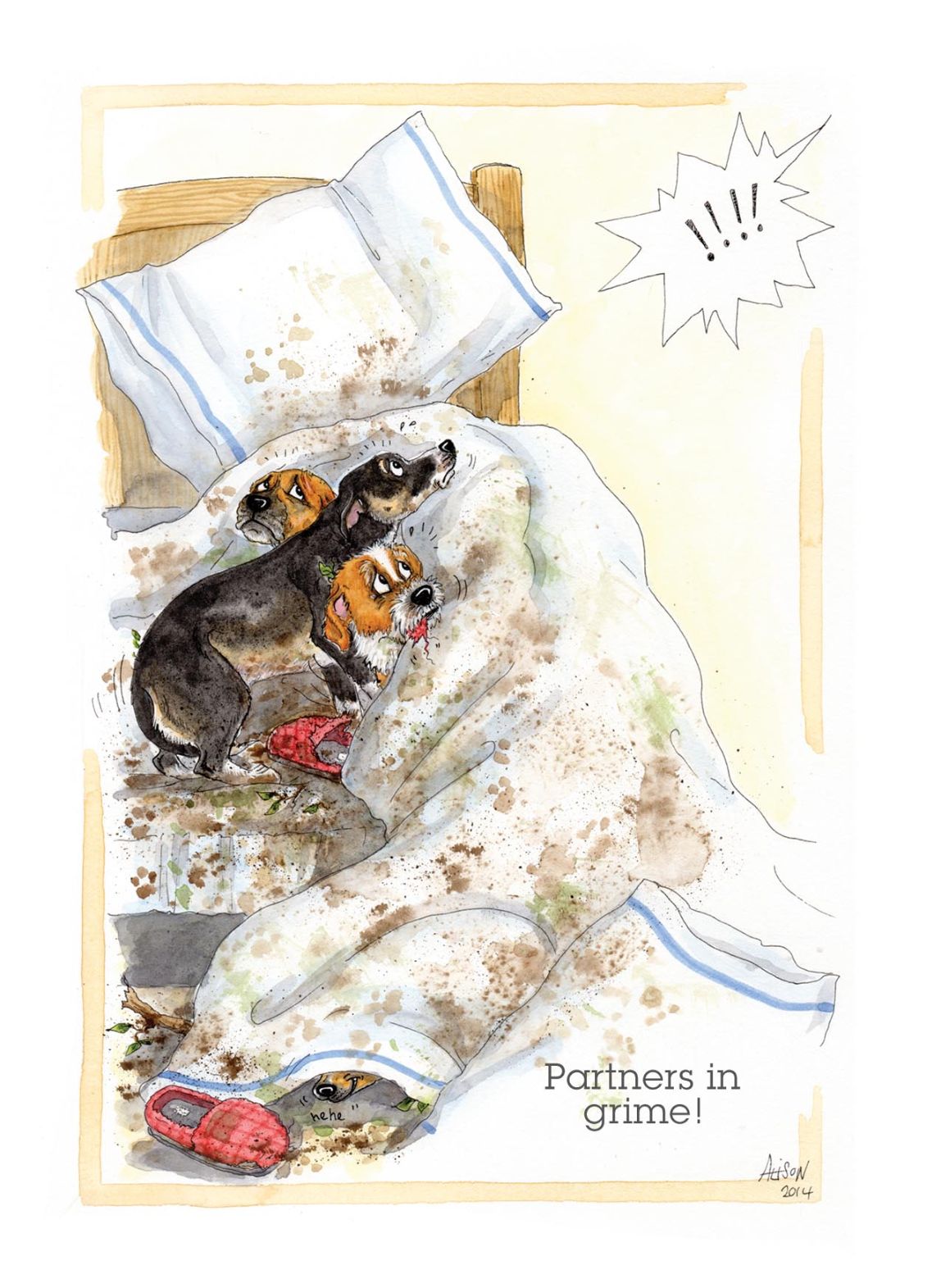 Partners In Grime Dirty Dogs In Bed Alison's Animals Cartoon Greeting Card