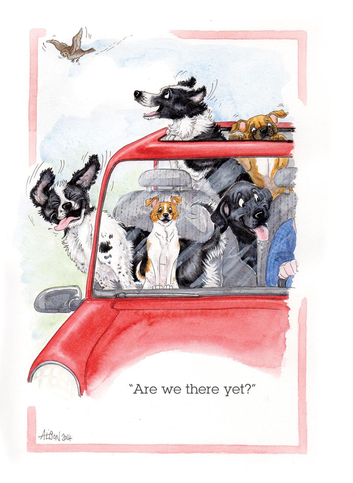 Are We There Yet? Dogs In The Car Alison's Animals Cartoon Greeting Card