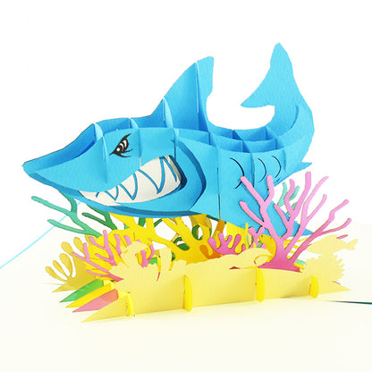Blue Shark Laser Cut Pop Up Greeting Card