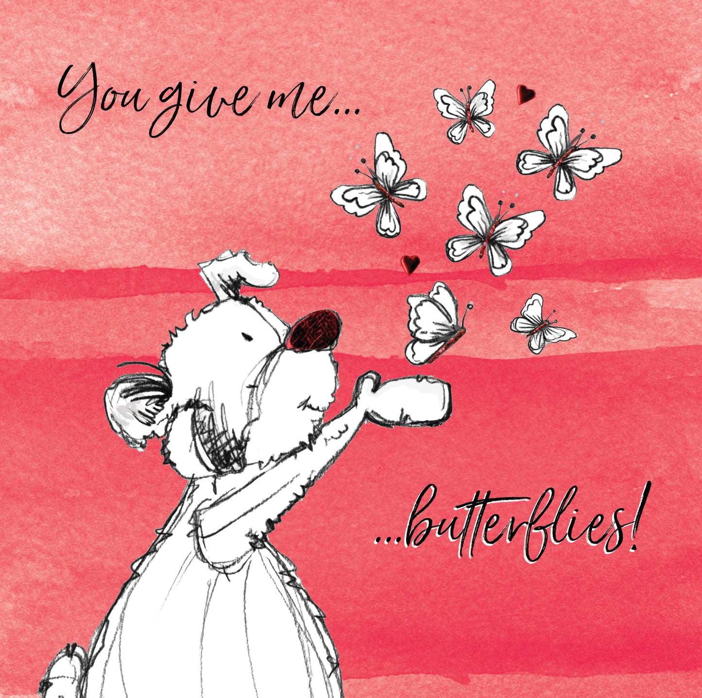You Give Me Butterflies Scribble Bear Valentine's Greeting Card