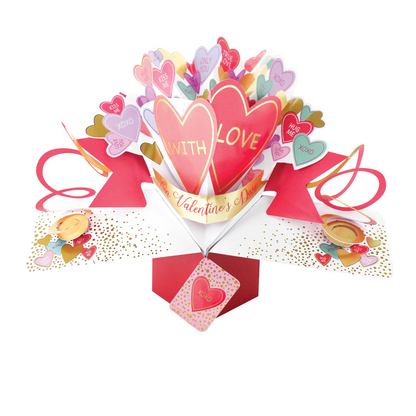 Pink Love Hearts With Love On Valentine's Day Pop Up Card