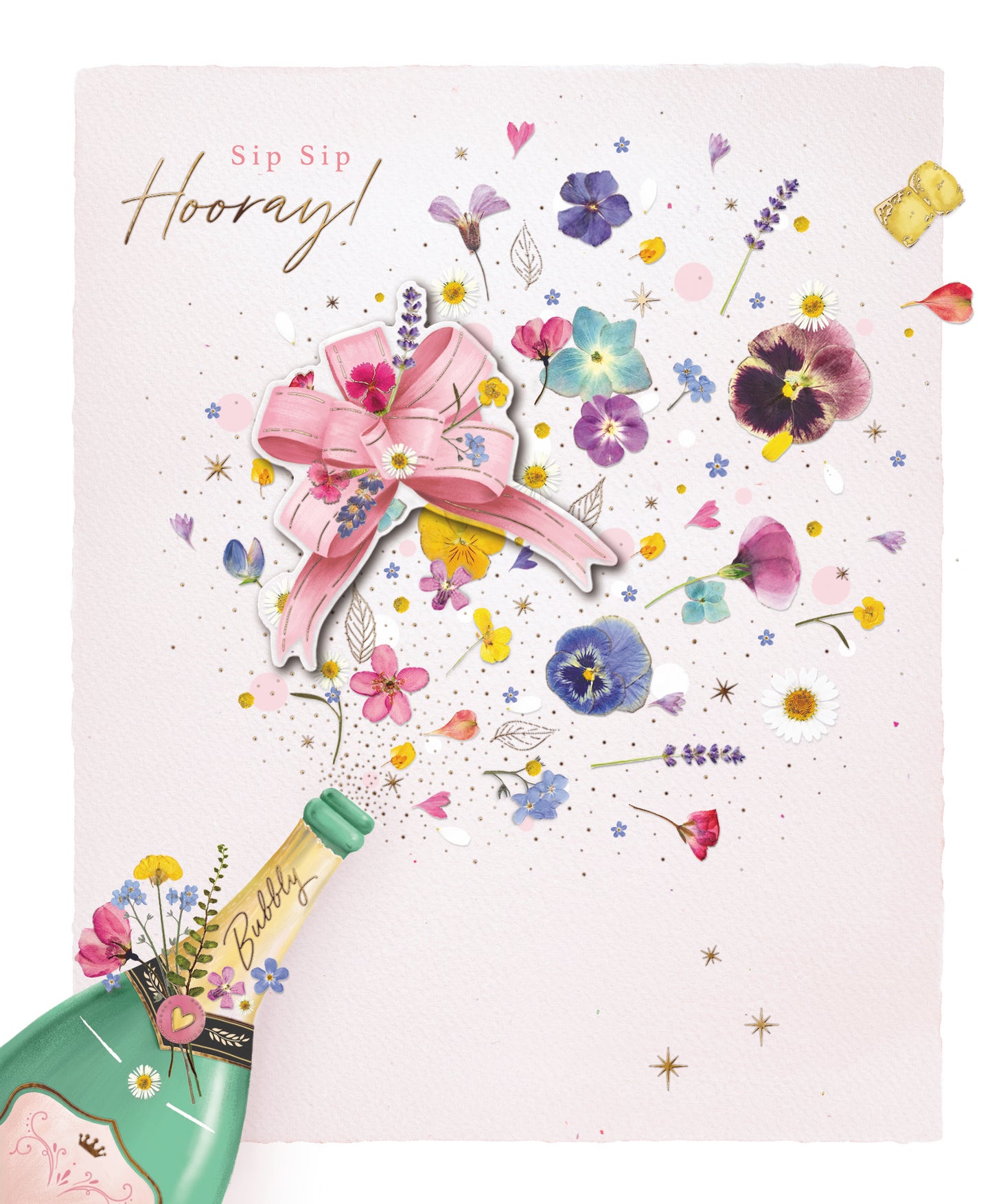 Sip Sip Hooray Bubbly Floral Embellished Blank Greeting Card