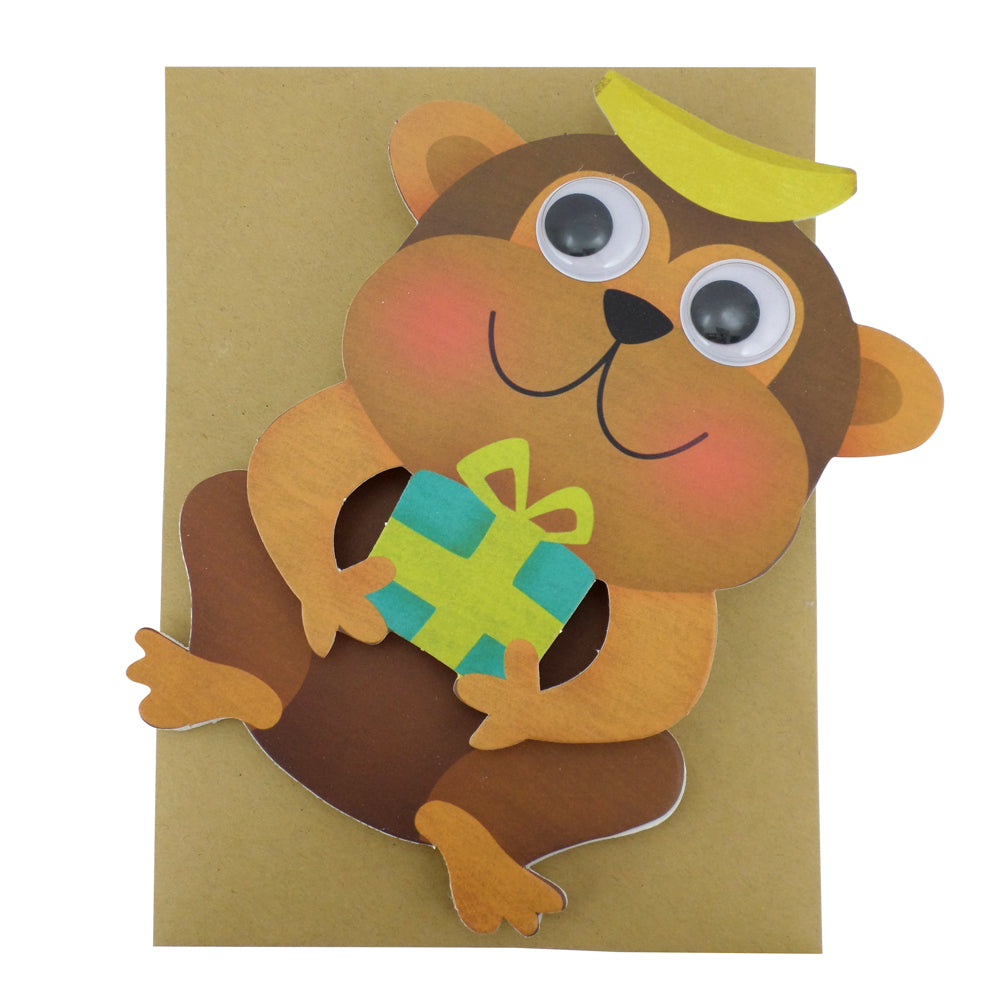 Children's Wobbly Head Smiling Monkey 3D Birthday Greeting Card