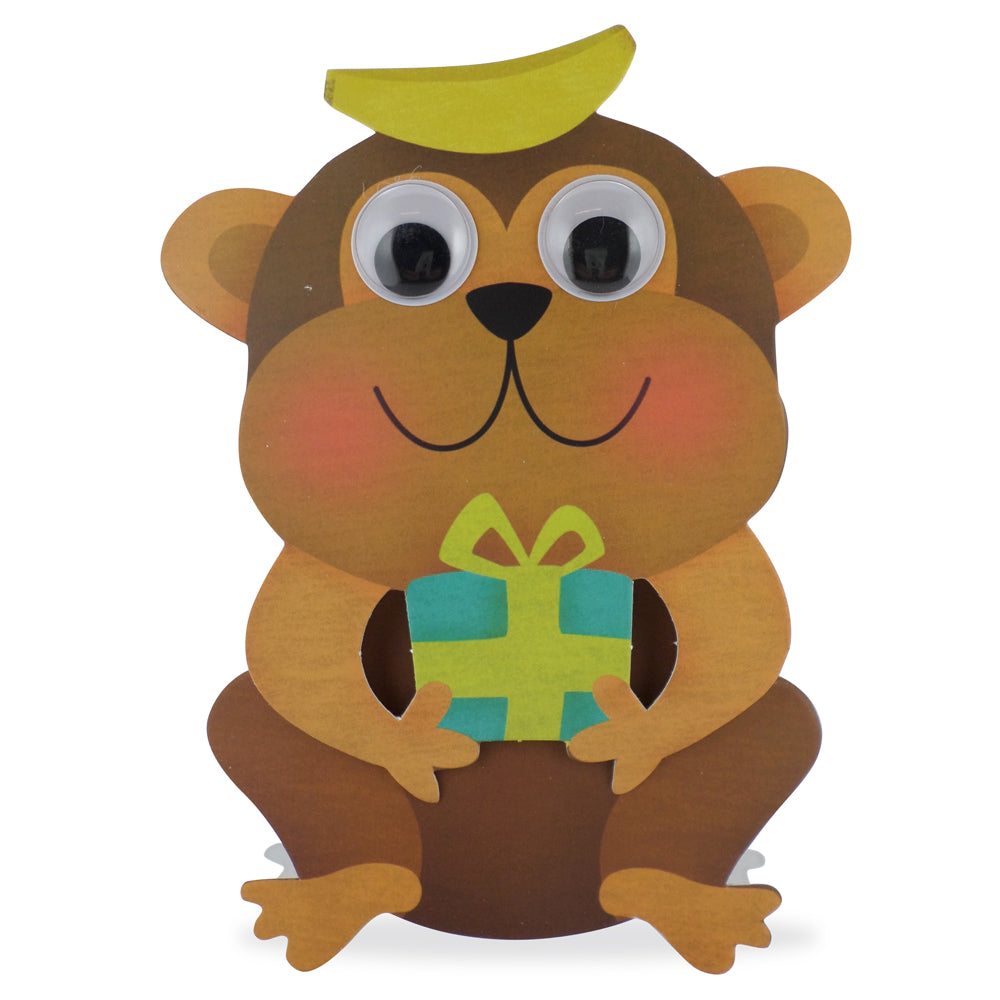 Children's Wobbly Head Smiling Monkey 3D Birthday Greeting Card