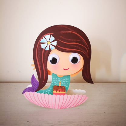 Children's Wobbly Head Smiling Mermaid 3D Birthday Greeting Card
