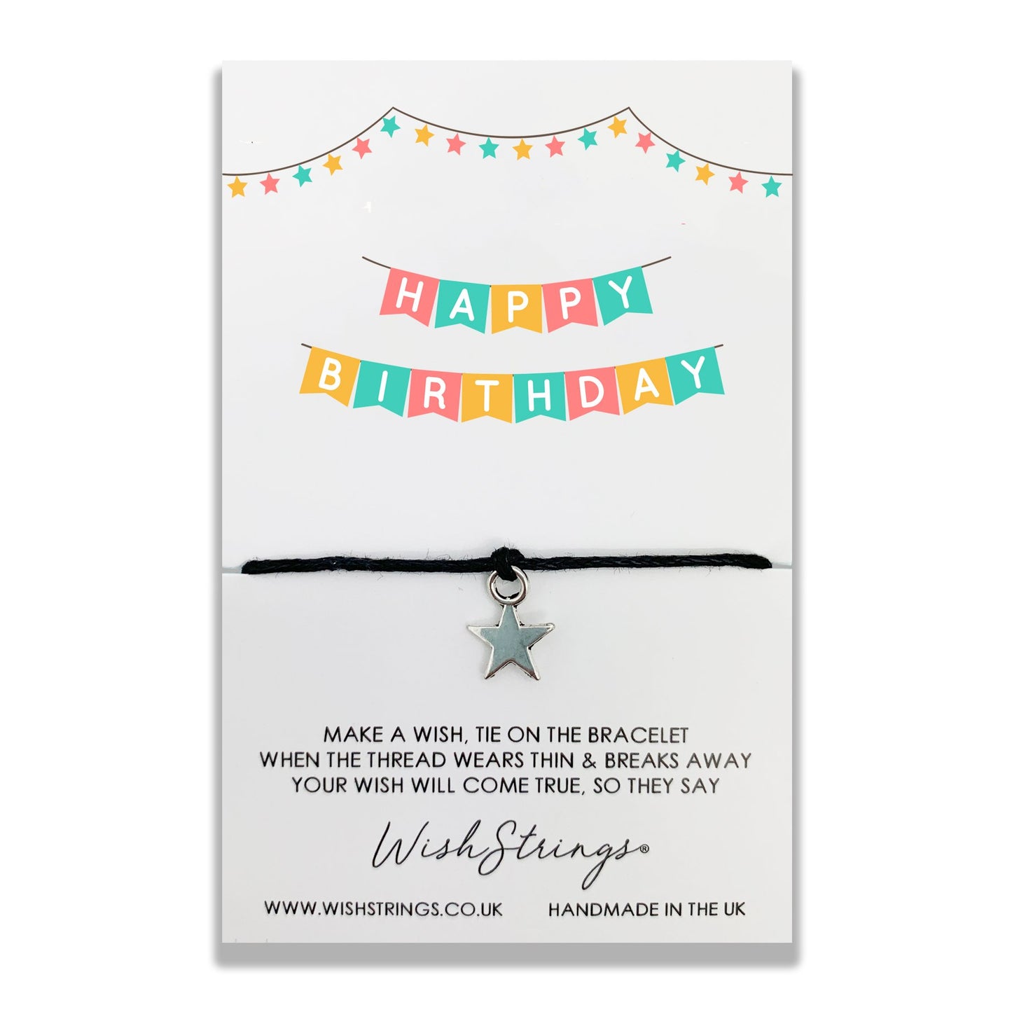 Happy Birthday Bunting Wish String Bracelet With Lucky Charm