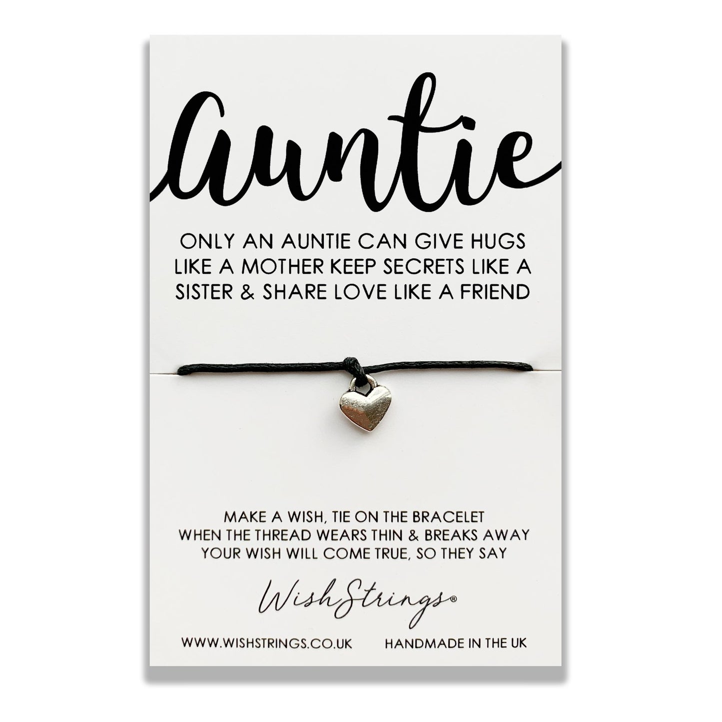 Auntie Hugs Wish String Bracelet With Lucky Charm