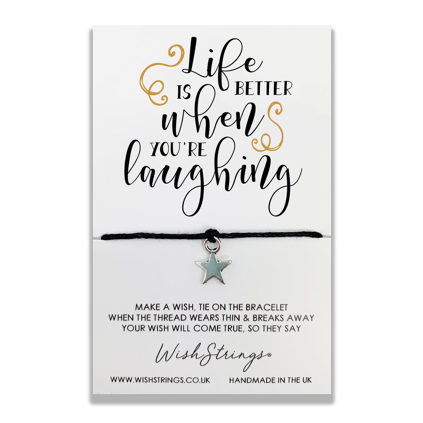 Life Is Better Laughing Wish String Bracelet With Lucky Charm