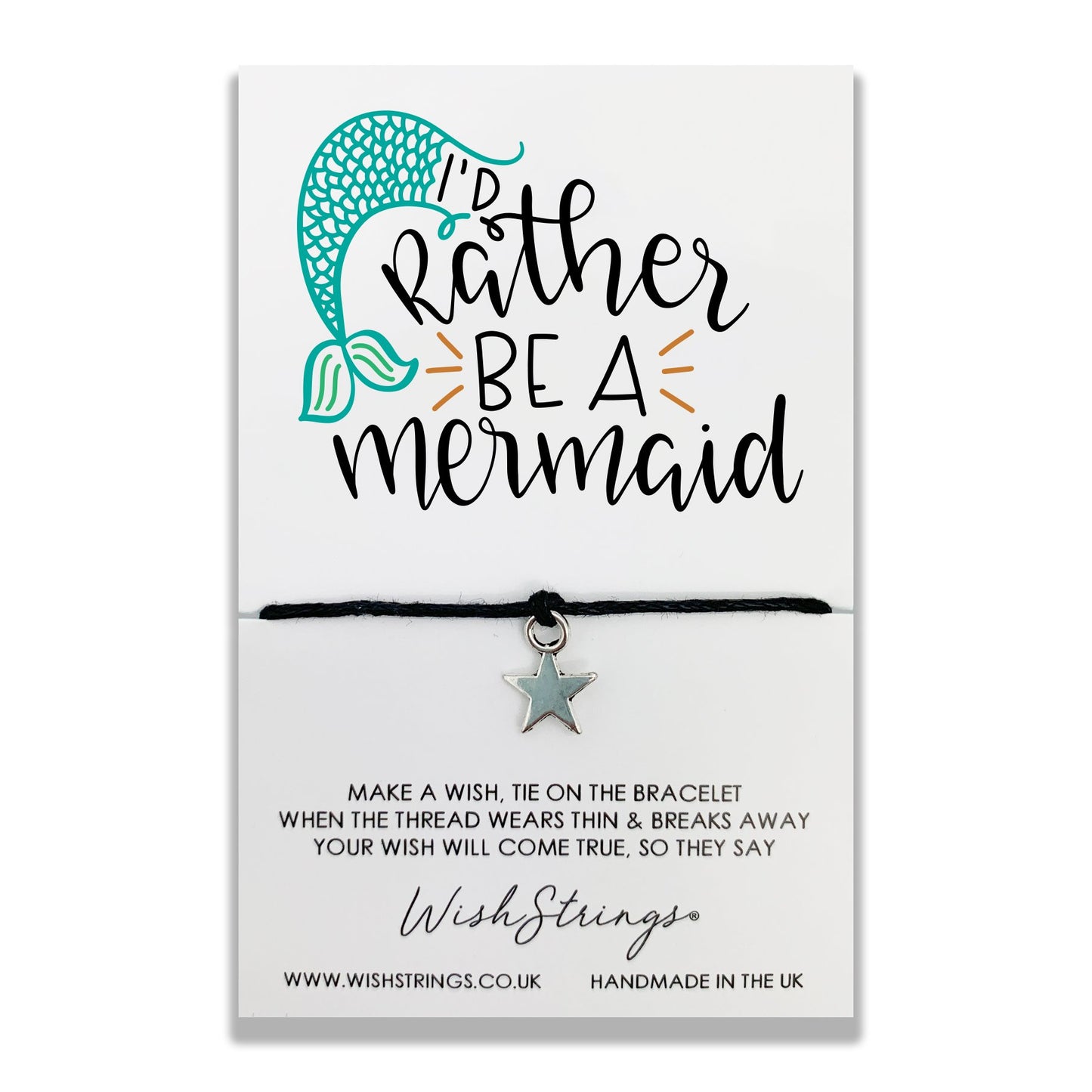 I'd Rather Be A Mermaid Wish String Bracelet With Lucky Charm