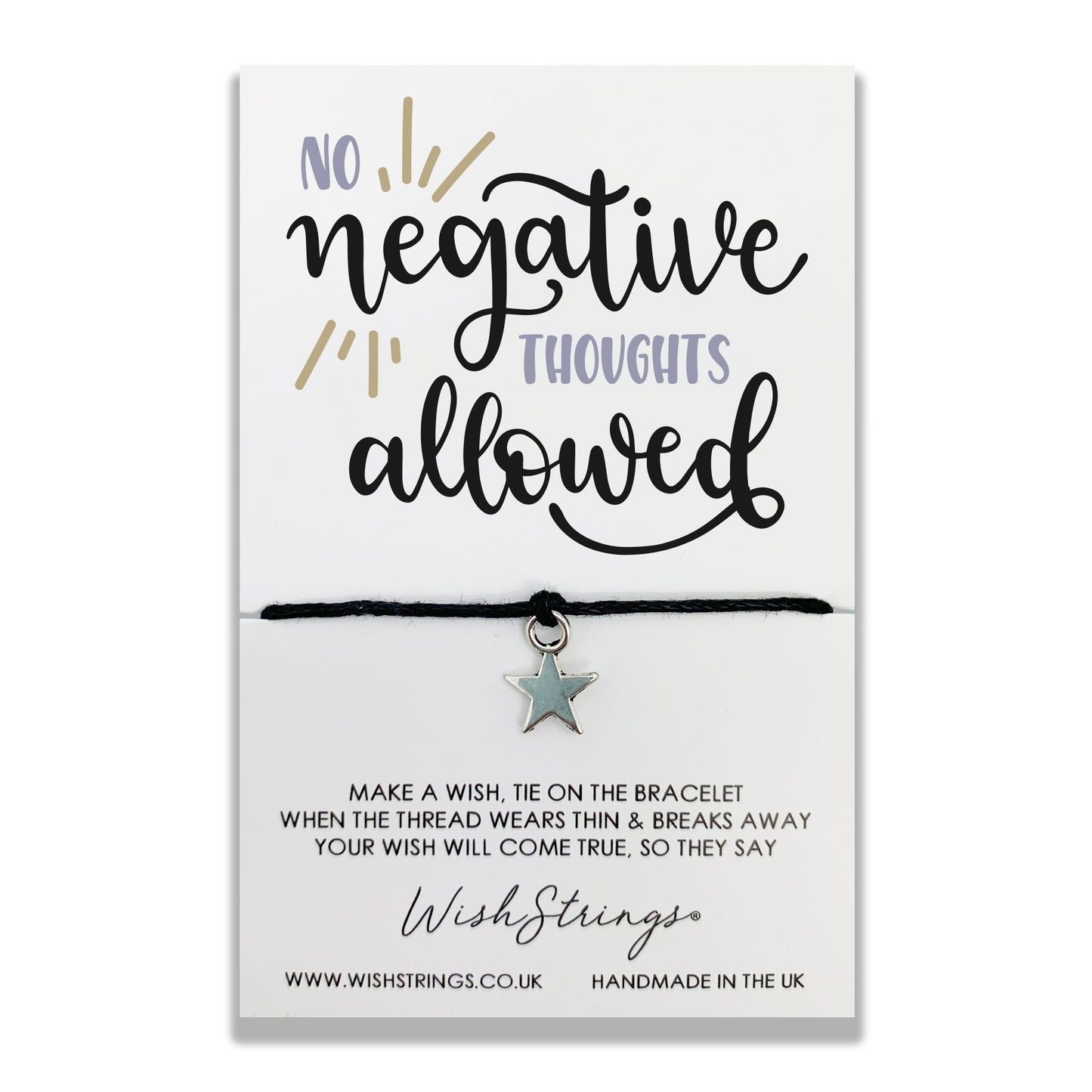 No Negative Thoughts Wish String Bracelet With Lucky Charm