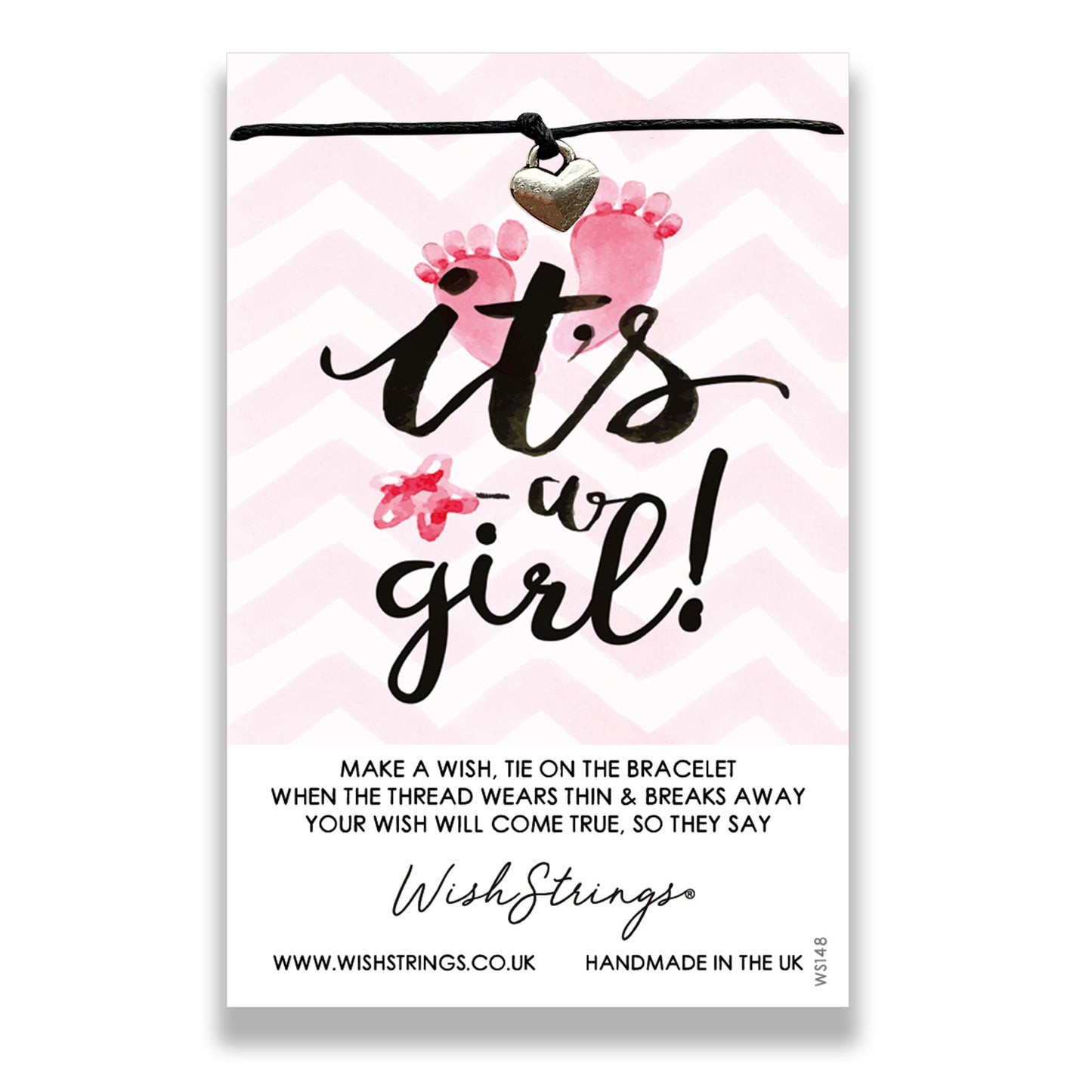 It's A Girl! Wish String Bracelet With Lucky Charm