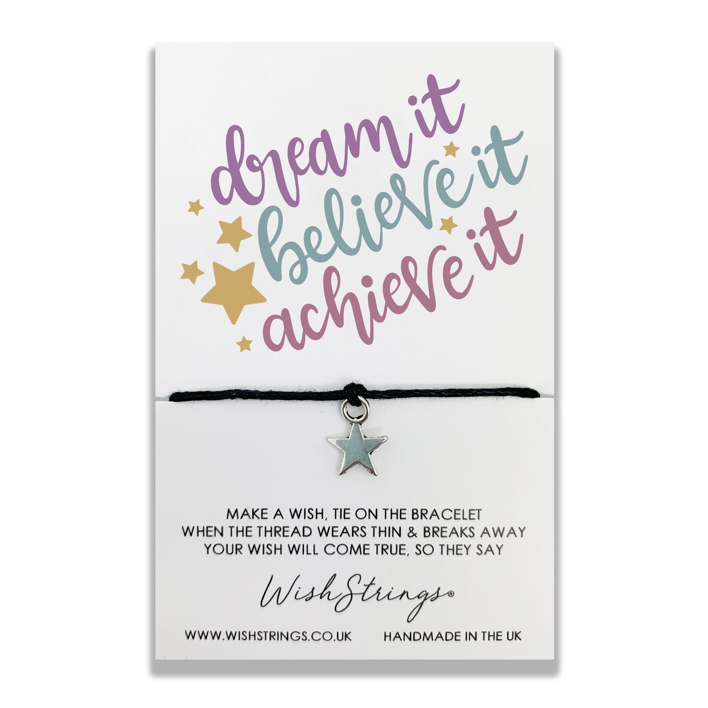 Dream Believe Achieve Wish String Bracelet With Lucky Charm