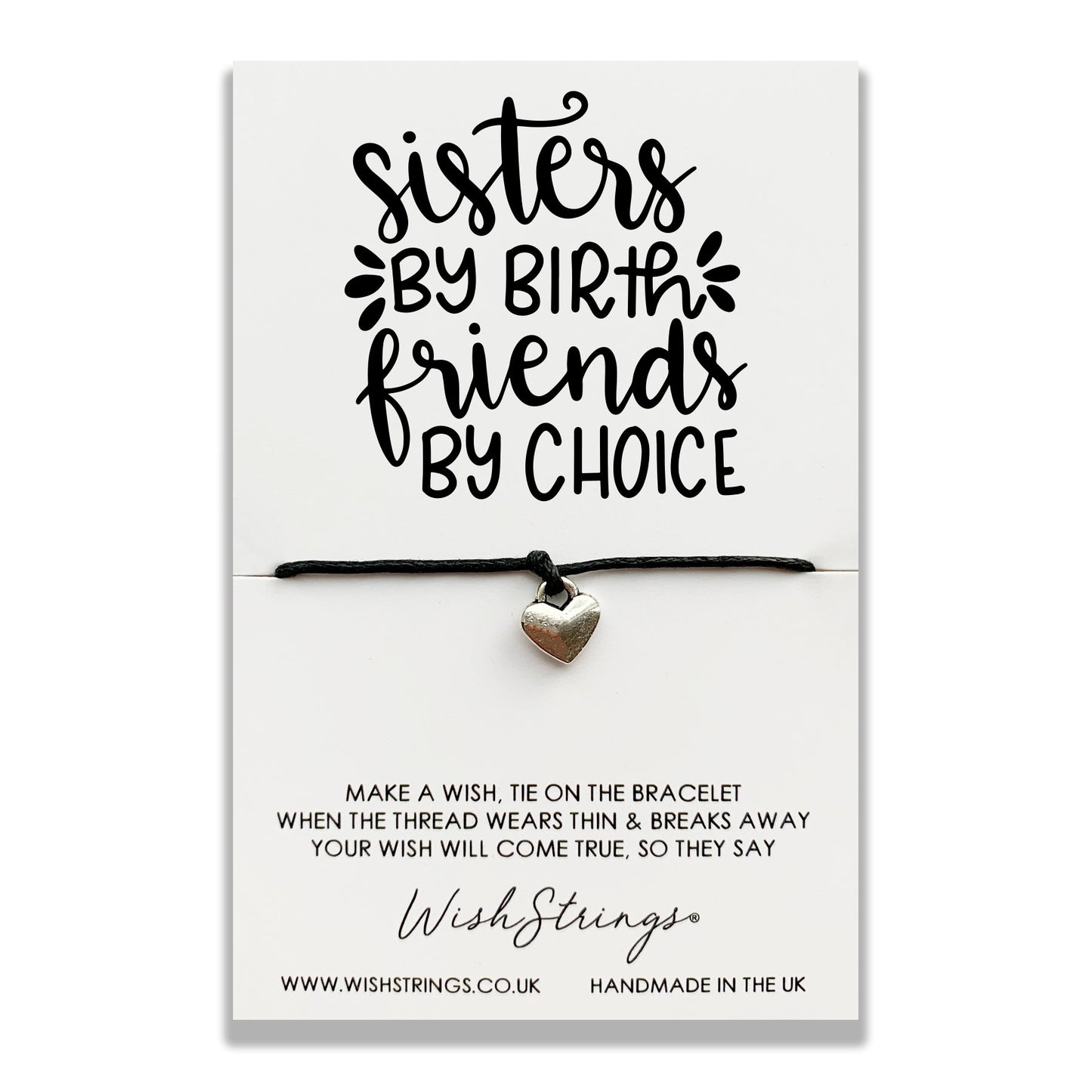 Sisters By Birth Friends Wish String Bracelet With Lucky Charm