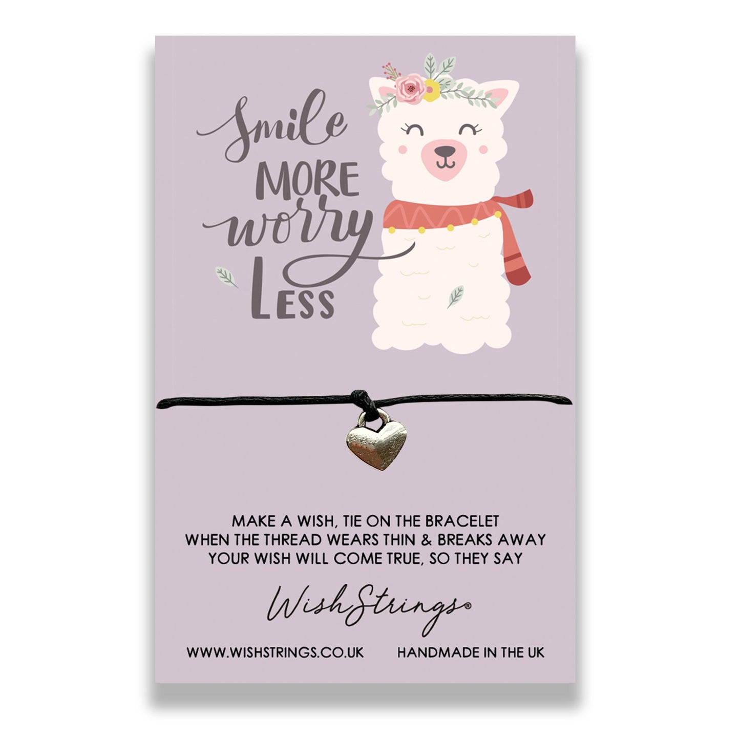 Smile More Worry Less Wish String Bracelet With Lucky Charm